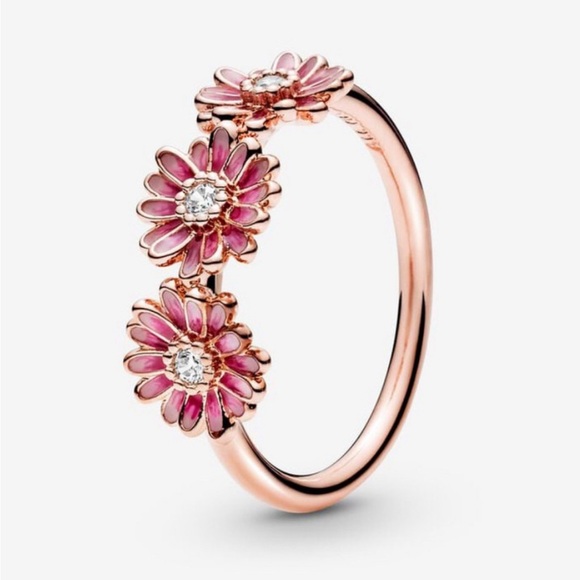 Pandora Pink Daisy Flower Ring Trio Size 6 - Picture 2 of 5